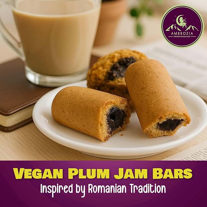 Ambrozia Vegan Snack Bars – Healthy Snack Plum-Filled Bar | Clean-Label, No Added Sugar, Handcrafted in EU | Healthy Romanian-Inspired Fruit Bar for Kids & Adults | 5 x 60g Individually Wrapped