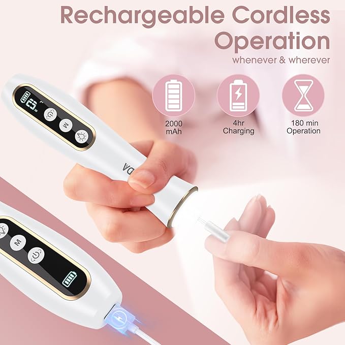 Professional Manicure Pedicure Kit, Cordless Electric Nail Drill with 360° LED light&10 Speeds, Rechargeable Pedicure Tools for feet, Hand Foot Care Nail Drill for Thick Nail Toenail Cuticle Women Men