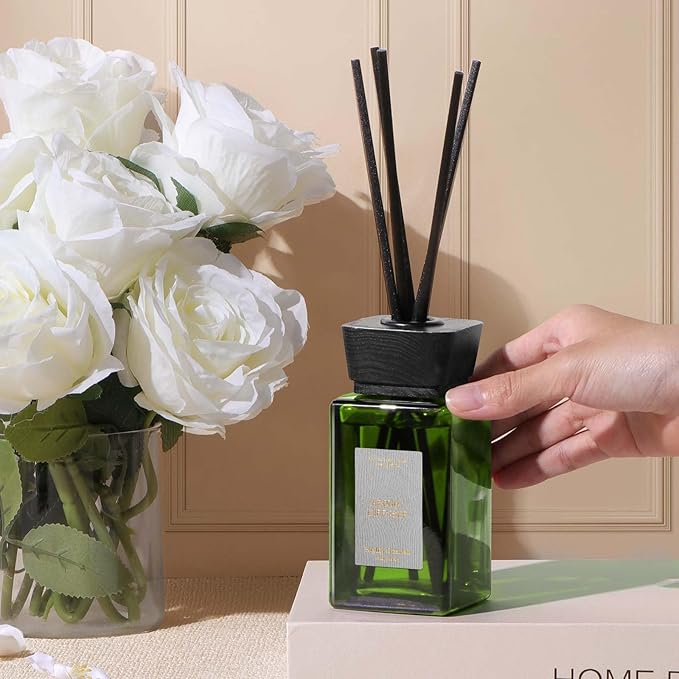 Reed Diffuser Set, 5.2 oz Jasmine Scented Reed Diffuser with Sticks, Home Fragrance Reed Diffusers for Home Air Freshener, Bathroom Bedroom Apartment Office Shelf Decor