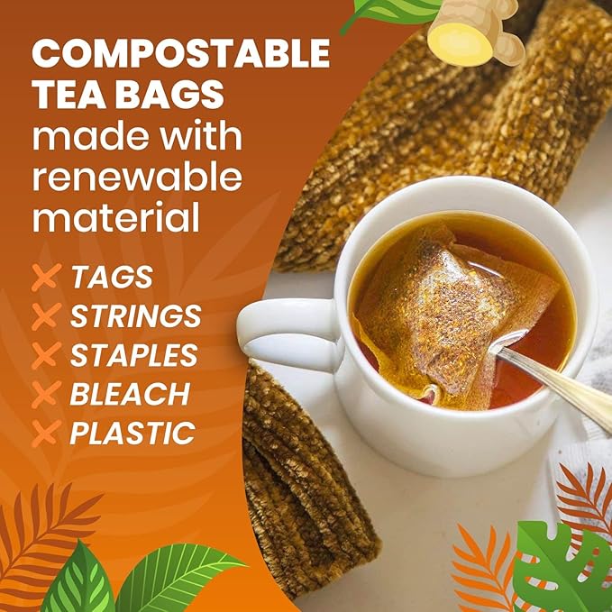 Cederberg Tea Company Organic Ginger Tea — 30 Tea Bags | Organic Herbal Tea From Single Origin | Eco-Friendly Tea Bags | Non-GMO Caffeine Free Tea With Zero Sugar