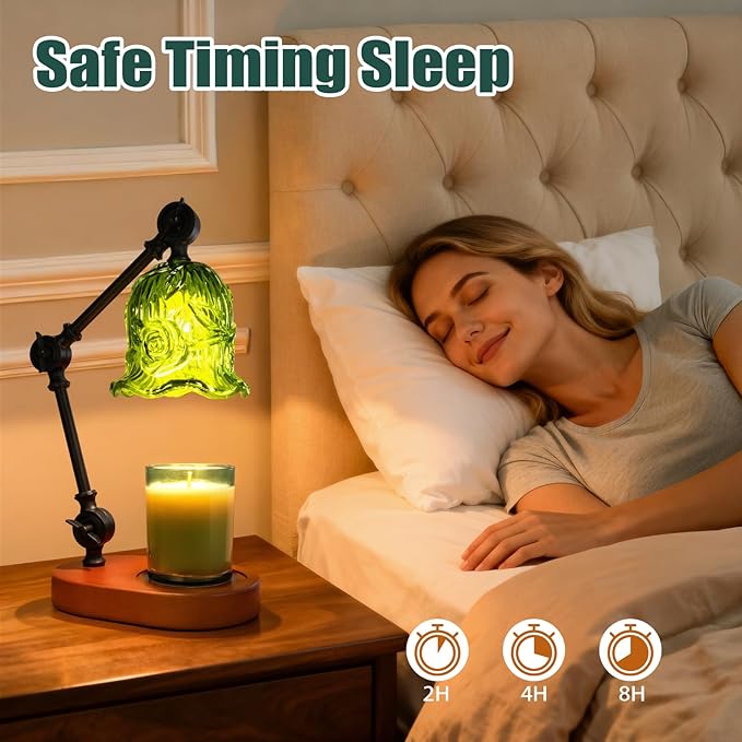 Candle Warmer Lamp, Dimmable Wax Melting Warmer with Adjustable Height, Bedroom Living Room Home Decor, Birthday Relaxation Gifts for Women (Green, Flower)