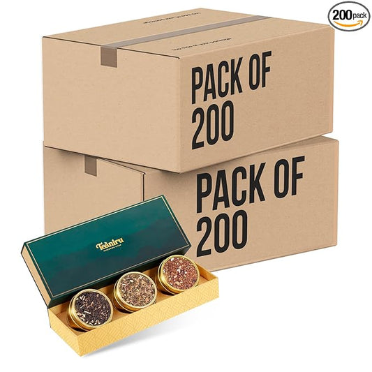 Teaniru, Grandeur Tea Collection – Pack of 200 | Loose Leaf Tea Sampler Gift | 3 Flavored Tea - Black, Herbal & Green Tea | Loose Leaf Tea Gift Set for Corporate Gifting