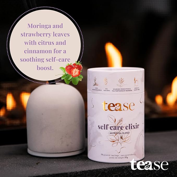 Tease Tea Moringa Wellness Tea - Self Care Elixir Herbal Tea, Digestive Health and Wellness Decaffeinated Tea Made with Moringa, Strawberry, Oranges, and Cinnamon for a Calm and Better Mind and Spirit