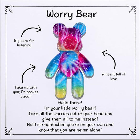 Worry Bear, Pocket Bear Hug, Anxiety Relief Gifts for Men Women, Mental Health Positivity Gift, Stress Relief Gift for Her, Comforting Gifts for Son Daughter Back to School, Rainbow Gradient