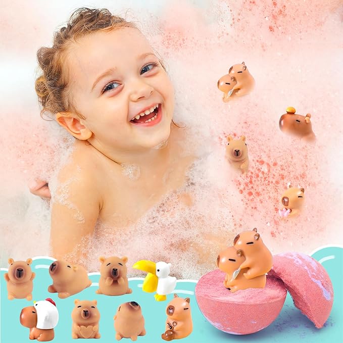 Bath Bombs for Kids with Surprise Inside Organic Bath Bombs Set for Girls Boys with Capybara Toys Inside Ideal Kids Birthday Christmas Easter Gift