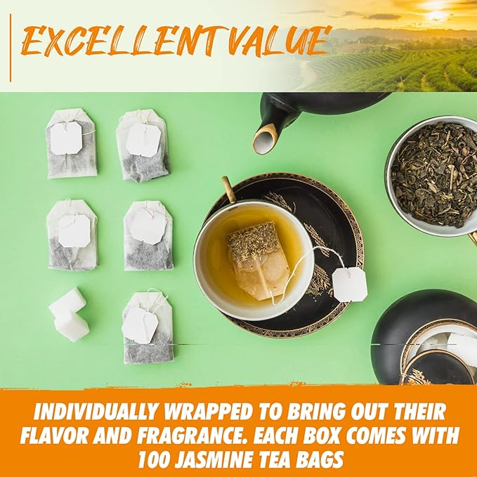 Fusion Organic Jasmine Green Tea - 100 Bags, Traditionally Scented, Refreshing Floral Fragrance - 6oz (170g)
