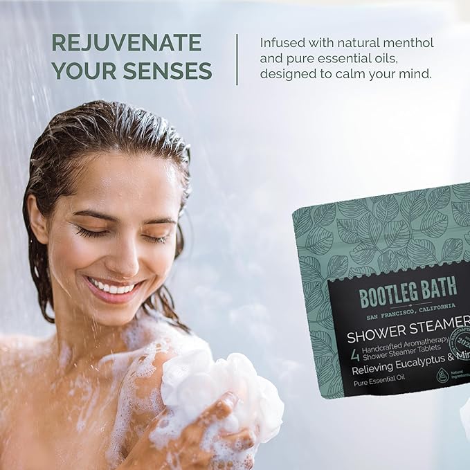 Shower Steamers Aromatherapy Eucalyptus and Mint 4 Pack, 100% Pure Essential Oil, All Natural, for Men and Women, Made in USA