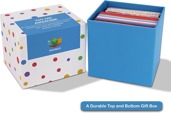 70 Inspirational Cards with Envelopes & Stickers – 3.5x3.5 Positive Affirmation Notes in Gift Box – Encouragement, Gratitude, Motivation.