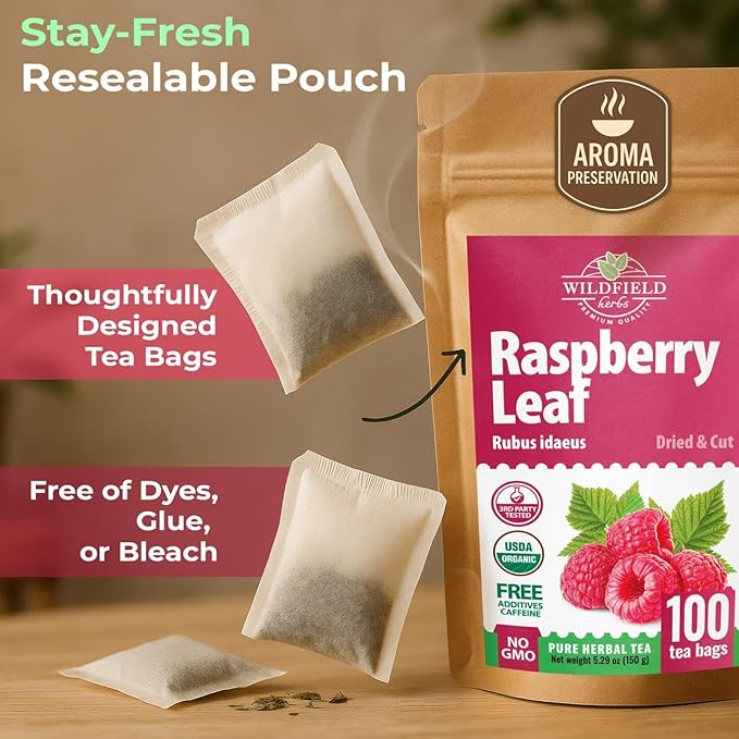100 Bags Raspberry Leaf Tea Rasberry Leaf Herbs (Rubus Idaeus Folium) - 100 Count 1.5g Bags Rasberry Leave Tea Hojas De Frambuesa