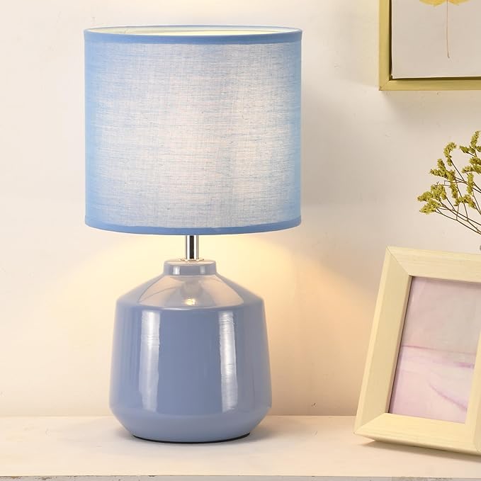 Lampwell Lena Modern Ceramic Bedside Lamp for Living Room & Bedroom, Kids Night Light, 7.09H12.99IN, Light Blue