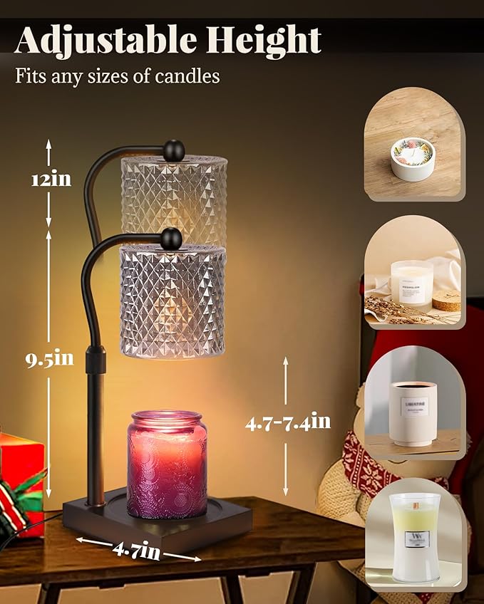 Candle Warmer Lamp with Timer Dimmer Adjustable Height, Birthday Gifts for Women, House Warming New Home Decor Gifts for Mom, Electric Wax Warmer for Jar Candles, Black