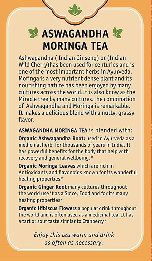 Herbal Cup Ashwagandha Tea, Organic Moringa Tea, No Caffeine Herbal Teas (Organic Moringa, 16 Count (Pack of 1))