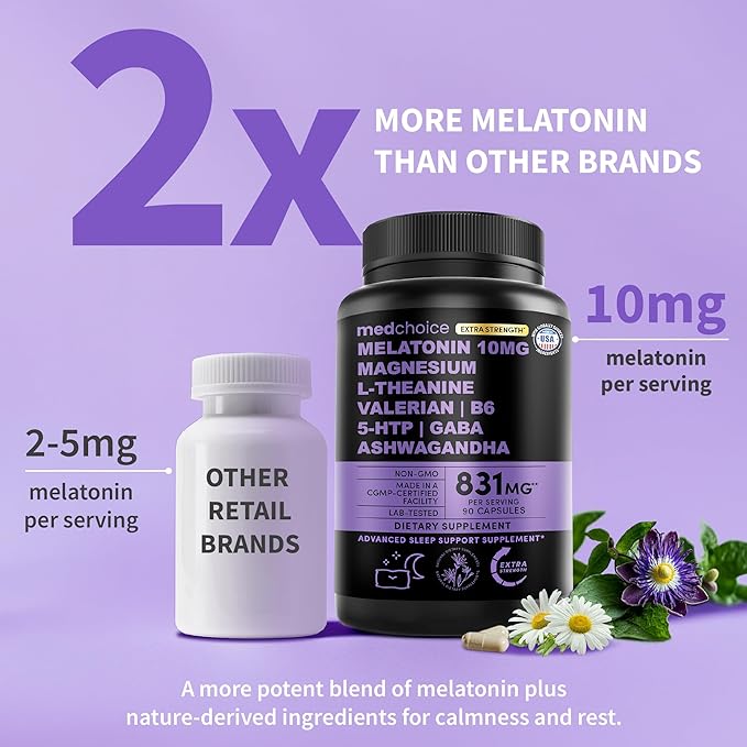 12-in-1 Melatonin Sleep Capsules - 10mg Melatonin Extra Strength with Magnesium and Balanced Blend of Ashwagandha, GABA, Chamomile Extract, L-Theanine & Valerian Root 10:1 Extract (90ct)