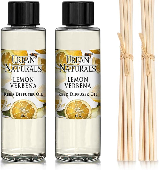Urban Naturals Lemon Verbena Scented Oil Reed Diffuser Refill | Includes a Free Set of Reed Sticks, 4 oz (2 Pack)