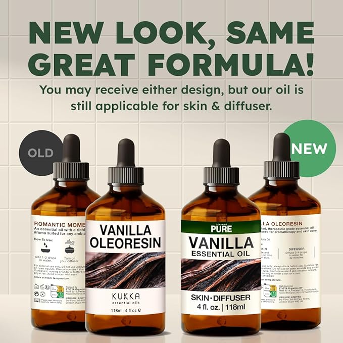 KUKKA Vanilla Essential Oils - 4 Fl Oz - for Hair, Skin, Diffuser, Aromatherapy & DIY Soap Making Scent
