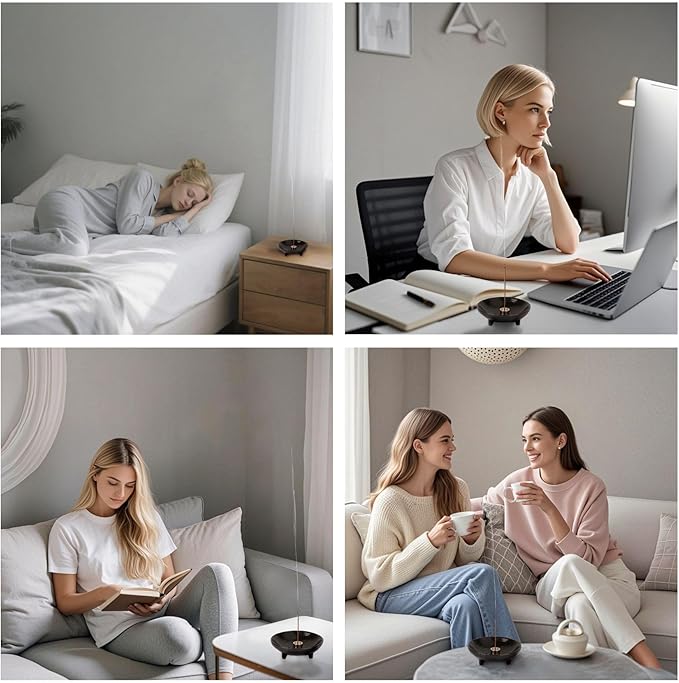 Incense Holder, Handmade Ceramic Incense Burner, 4.25-Inch Bowl with 9-Hole Design, Tripod Stability, Ash Catcher, Ideal for Meditation, Yoga, SPA, Heat-Resistant & Easy to Clean (Black)