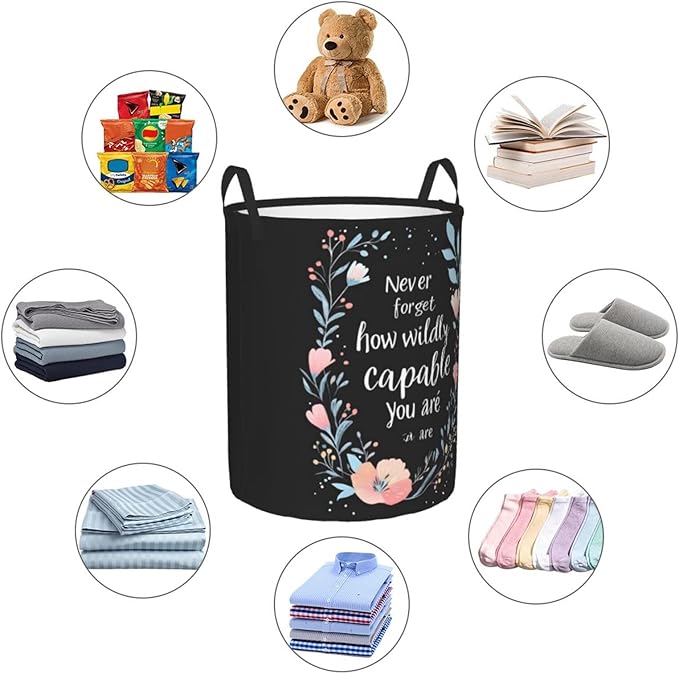 Laundry Basket Encourage Word Collapsible Large Capacity,63l Dirty Clothes Basket Durable Lightweight Hamper With Handles Ideal For Clothes,Toys Home Organization size19.6"L x 15.7"W