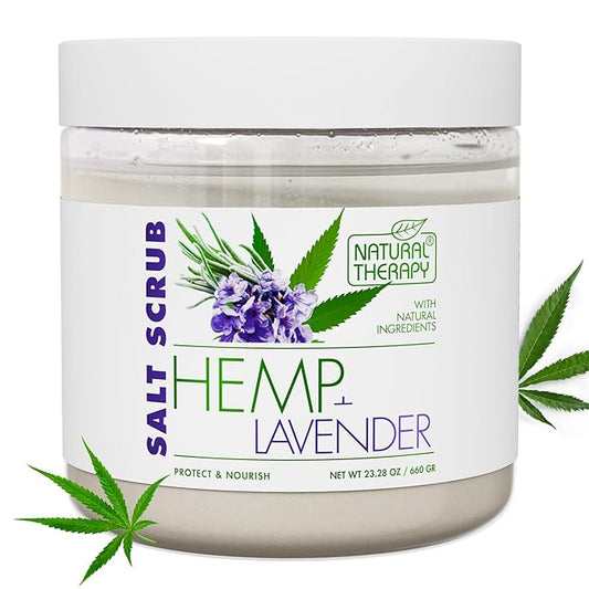 Natural Therapy Hemp & Lavender Salt Scrub – Exfoliating Body Scrub for Women – Moisturizing and Nourishing Skin – with Pure Oils and Dead Sea Minerals (23.28 Oz)