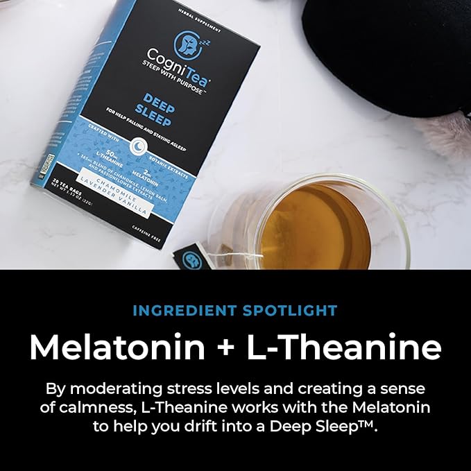 CogniTea Deep Sleep Tea with Melatonin, L-Theanine, Valerian, Chamomile, Lemon Balm and Passionflower for Night Time Rest
