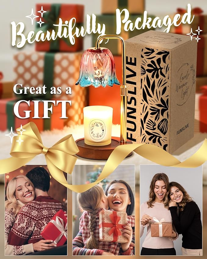 Flower Candle Warmer Lamp with Timer Dimmable, Candles Warming Lamp Height Adjustable, Christmas Gifts for Women, Candle Warmer Light for Jar Candles, Housewarming Gift, House Warming Gifts New Home