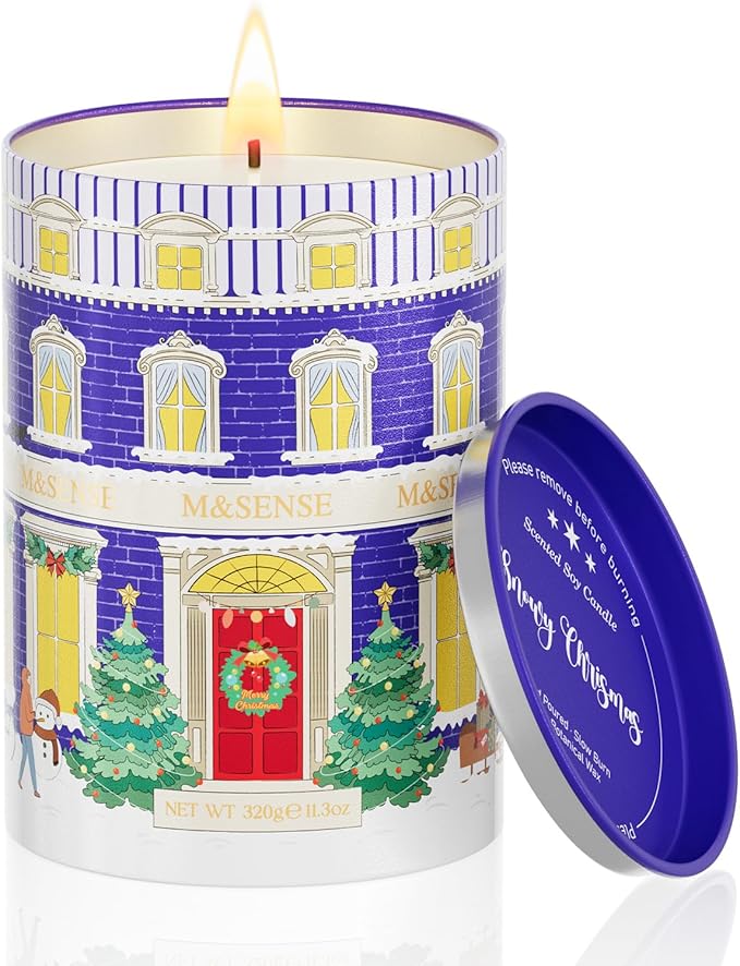 M&SENSE SnowyChristmas Candles, Aromatherapy Candle for Stress Relief Meditation Relaxing, Housewarming Gifts for Women Men, 11.3oz 70 Hour Long Burning