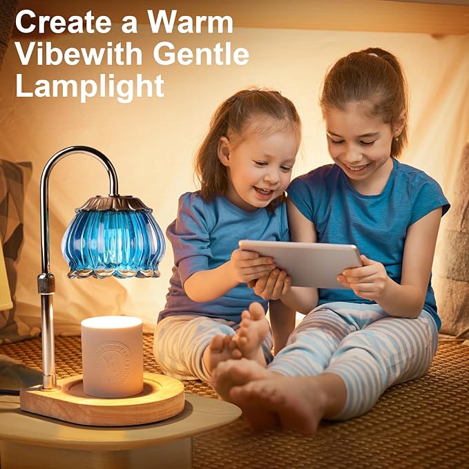 Candle Warmer Lamp with Timer, Dimmable Candle Warmer Lantern Light, Electric Glass Shade Jar Candle Warming Holders for Warming House Warming Decoration Gift for Women,Blue