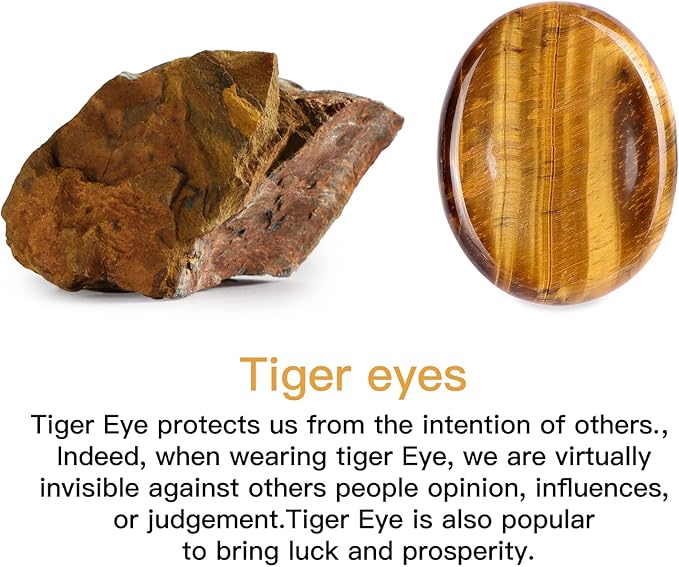 Tiger Eye Worry Stone Palm Stones Healing Crystals for Anxiety Meditation Thumb Stone Witchy Decor Gift 1.7"