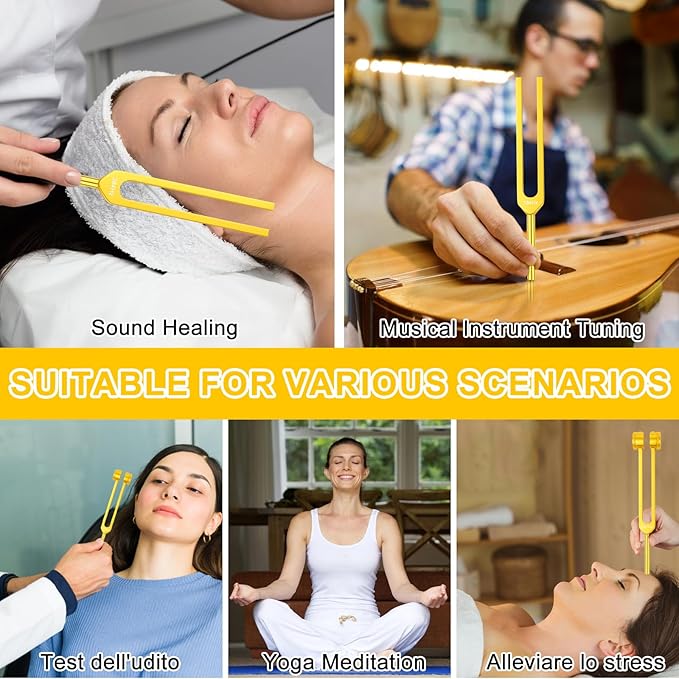 Tuning Forks for Healing Set (Gold) – Includes 128Hz, 136Hz, 256Hz, 384Hz & Activator, Portable in Red Leather Pouch – Medical Grade Sound Healing Instruments for Chakra, Yoga, and Meditation