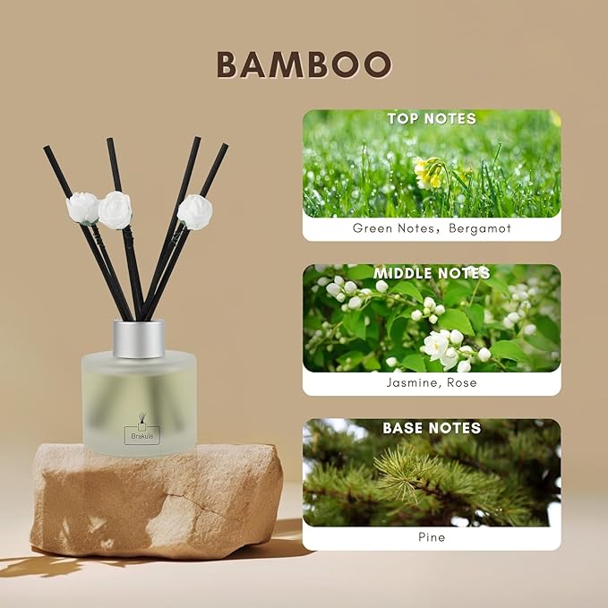 Brakula Reed Diffuser Set, Bamboo Scented, Reed diffusers for Home, Home Fragrance Diffuser with 7 Reed Sticks for Room/Bathroom Decor 3.38 fl oz (Bamboo)