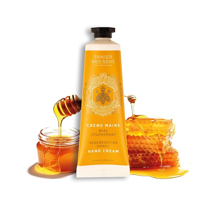 Panier des Sens - Small Hand Cream for Dry Cracked Hands โ Honey Mini Hand Lotion for Dry Skin - With Shea Butter and Honey Extract - Hand Care 97% Natural Ingredients - Travel Size 1 floz