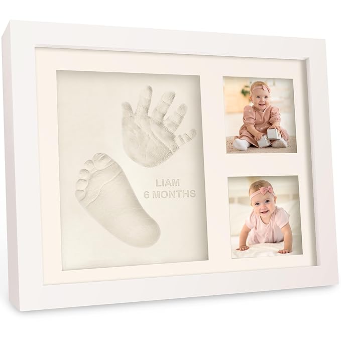 Baby Hand and Footprint Kit - Quick Dry Clay Baby Footprint Kit, Newborn Keepsake, Nursery Picture Frame for Boys, Girls, Personalized Gifts for Shower & Registry, New Mom Gift (Alpine White)