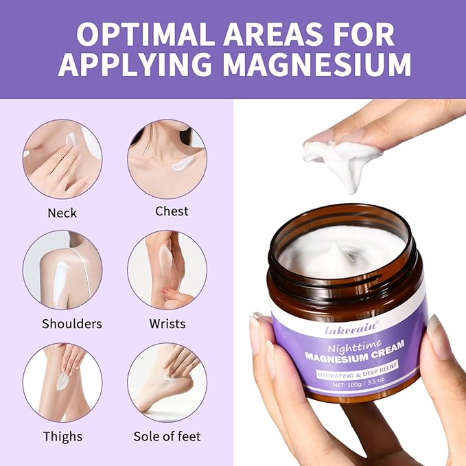 Nighttime Magnesium Cream, Hydrating and Non-Greasy Lavender Topical Magnesium Cream & Body Lotion with Shea Butter and Vitamin E, Relaxation and Sweet Sleep, 3.5 oz