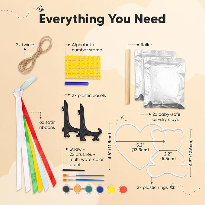 Baby Hand and Footprint Kit - Personalized Newborn Footprint Ornament, Clay Handprint Keepsake, Easy DIY Dog Paw Print Kit, Baby Shower Gifts for Boys, Girls, New Mom Gifts (with Love)