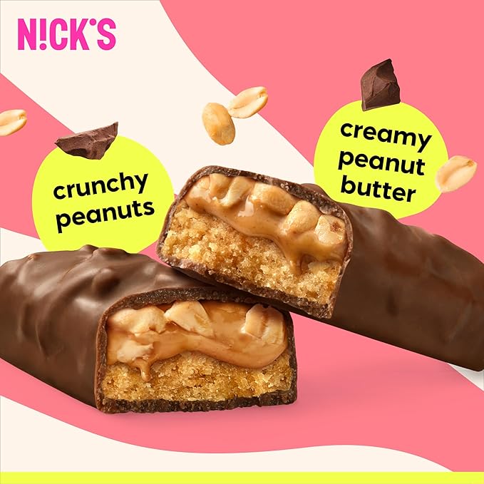 Nick’s Peanut Butter Protein Bars – 12-Count Box | High Protein, Low Calories, Low Carbs, Keto Friendly, No Added Sugar