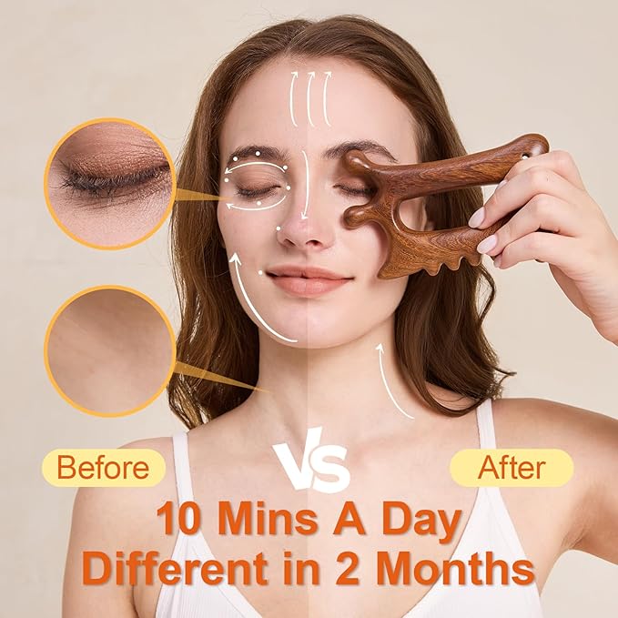 Wooden Gua Sha Tool for Face&Body - 6 in 1 Facial Massager for Lymphatic Drainage - Guasha Body Sculpting Tools Therapy Massage Tool for Cellulite,Jaw Lifting,Muscle Relief - Relaxation Gifts