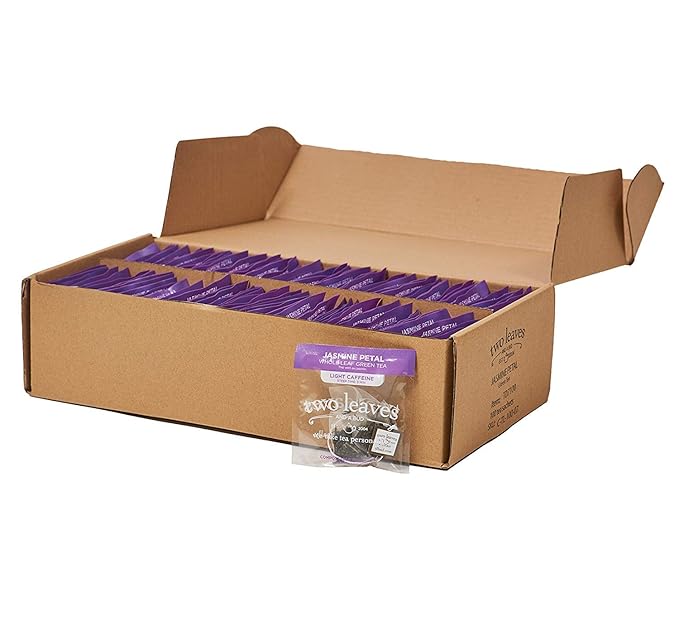 Two Leaves and a Bud Jasmine Green Tea Bags, 100 Count (Pack of 1) Whole Leaf Green Tea in Pyramid Sachet Bags, Compostable Sachets, Delicious Hot or Iced with Milk or Sugar or Honey or Plain