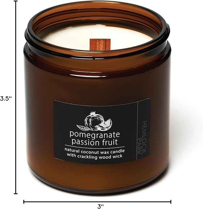 Hemlock Park Crackling Wood Wick Candle Handcrafted with Natural Coconut Wax (Large 16 oz, Pomegranate Passion Fruit)