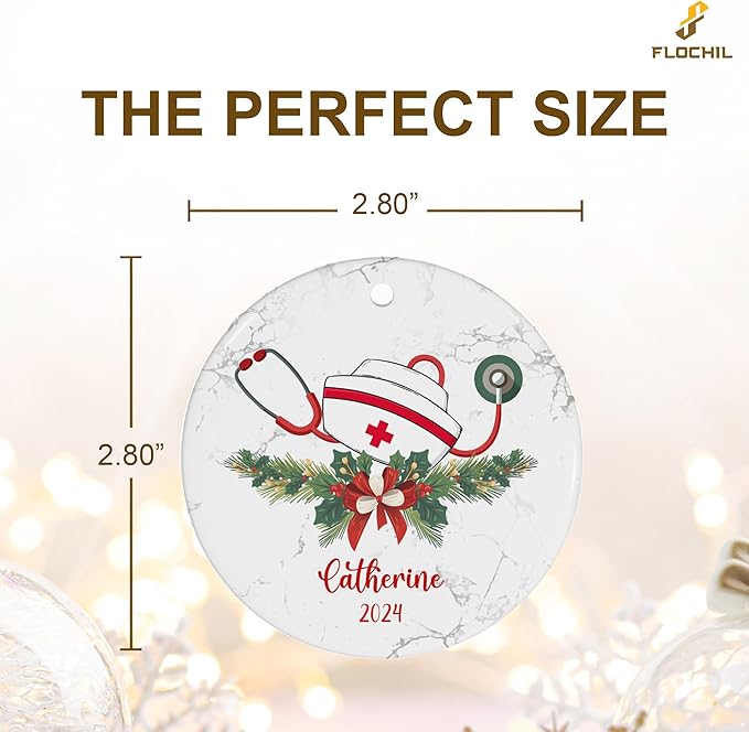 FLOCHIL Personalized Nurses Christmas Ornaments, Custom Ornaments Nurse with Name, Best Nurse Ornament, Gifts for Women, Christmas