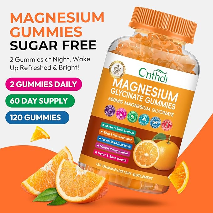Magnesium Glycinate Gummies for Adults, High Absorption Magnesium Gummies with L-Threonate, Calcium, Vitamin B6, D3, Sugar Free Chews for Relaxation, Stress Relief, Night Rest