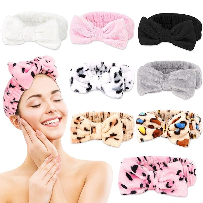 AMCAMI 8 Pack Skincare Spa Headband for Washing Face Makeup Face Wash Headband for Women Facial Towel Hairbands Spa Party Supplies for Girls Women