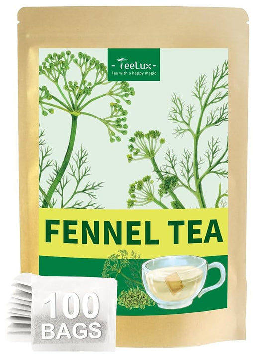TeeLux Fennel Tea Bags, Pure & Natural Fennel Seeds Herbal Tea, Smooth & Light Spicy Flavor, Caffeine Free, 100 Count