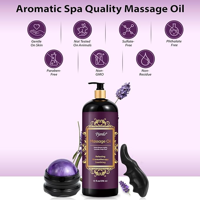 Aromatherapy Lavender Massage Oil, Massage Oil for Massage Therapy, Calming, Soothing, Relaxing, Spa Gifts for Him Her, 10 Fl Oz