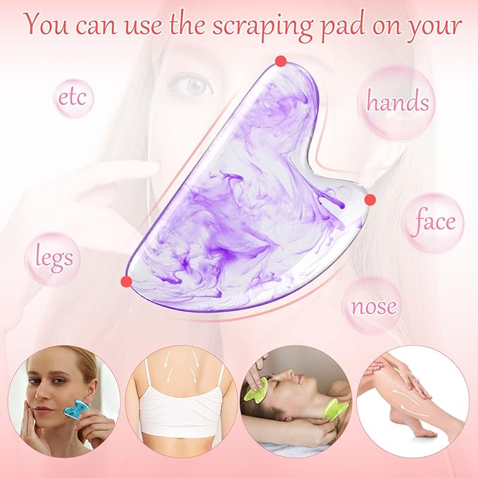 Sherr 24 Pcs Gua Sha Facial Tool Resin Gua Sha Massage Tool Heart Shaped Gua Sha Stone Guasha Board for Face Body Skin Massage Spa Acupuncture Prevent Wrinkles (Multi Colors)