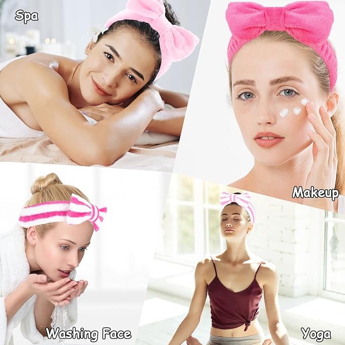 Casoty 12 Pcs Makeup Headband, Spa Headband for Women, Soft Coral Fleece Headbands for Makeup, Bow Hair Band for Face Washing Shower Skin Care Yoga
