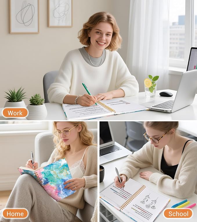 Lined Spiral Notebook Journal for Women, 200 Pages Cute Notebooks 8.5” x 11”, A4 Large Hardcover Spiral Journals with 100 GSM Thick Paper, College Ruled Notebook for Writing Work School, Pink Blue Marble