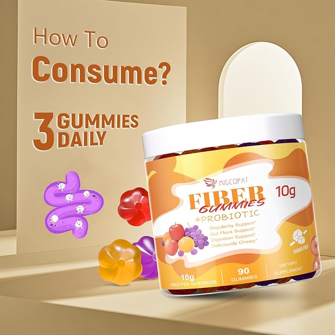 10G Fiber Gummies for Adults - Support Digestive Health - Fiber Supplement with 30 Billion CFU Probiotics Blend, ACV, Vitamin C, Inulin - No Sugar Added - Fruit Flavored - 180 Count