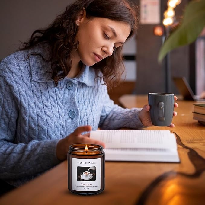 Coffee Bean Scented Candles for Home Scented Aromatherapy Candles,Hand-Poured, 9 OZ, 50H Clean Burn, Soy Wax Candle Gift Set for Women Men