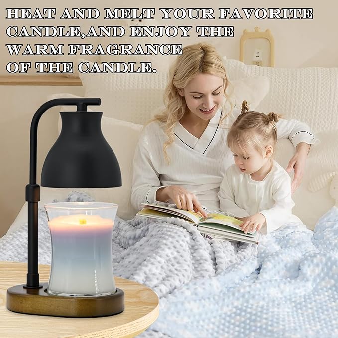 SOKCVSEA Candle Warmer Lamp - Candle Lamp Warmer with Timer Height Adjustable, Birthday Gifts for Mom Women, House Warming Gifts New Home Decor, Wax Melt Warmer with 2 Bulbs A.Black