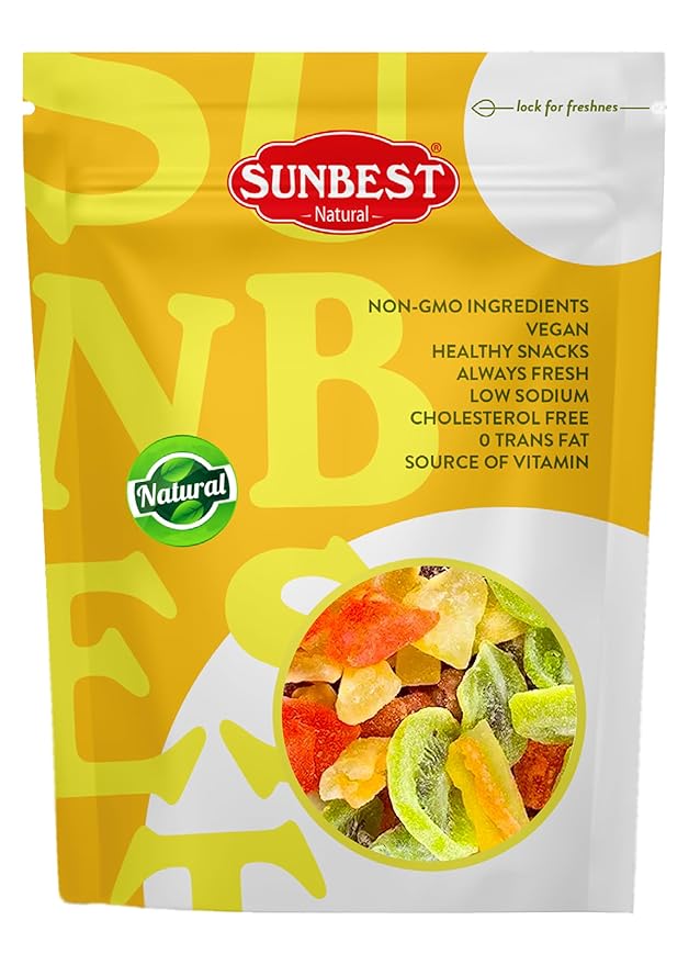 Sunbest Natural Tropical Dried Fruit Mix – 3 lb Bulk Bag (48 oz) – Mango, Pineapple, Papaya, Banana & Kiwi – Non-GMO, Vegan, Gluten-Free – Healthy Dried Fruit Snacks, Mixed Fruit for Baking & Cooking