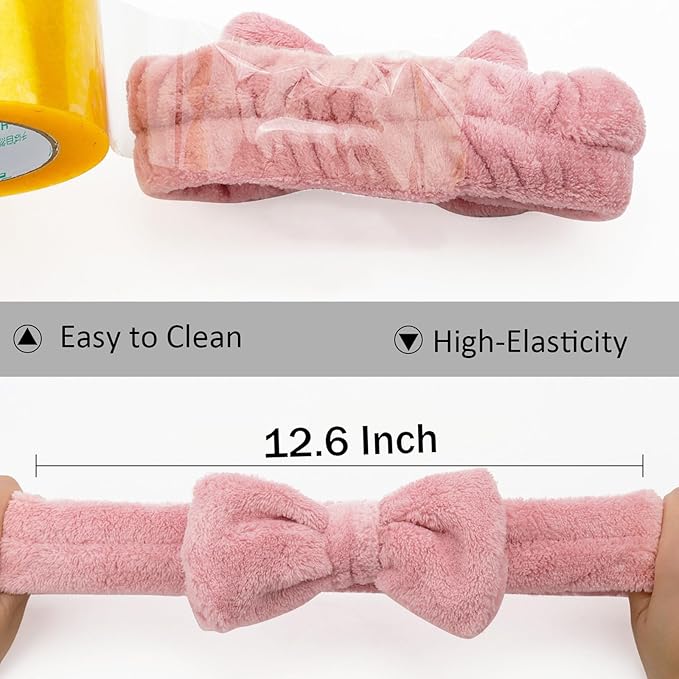 Ondder Spa Headband for Washing Face 8 Pack Dark Pink Skincare Headbands for Women Girls Terry Cloth Cute Bow Head Bands